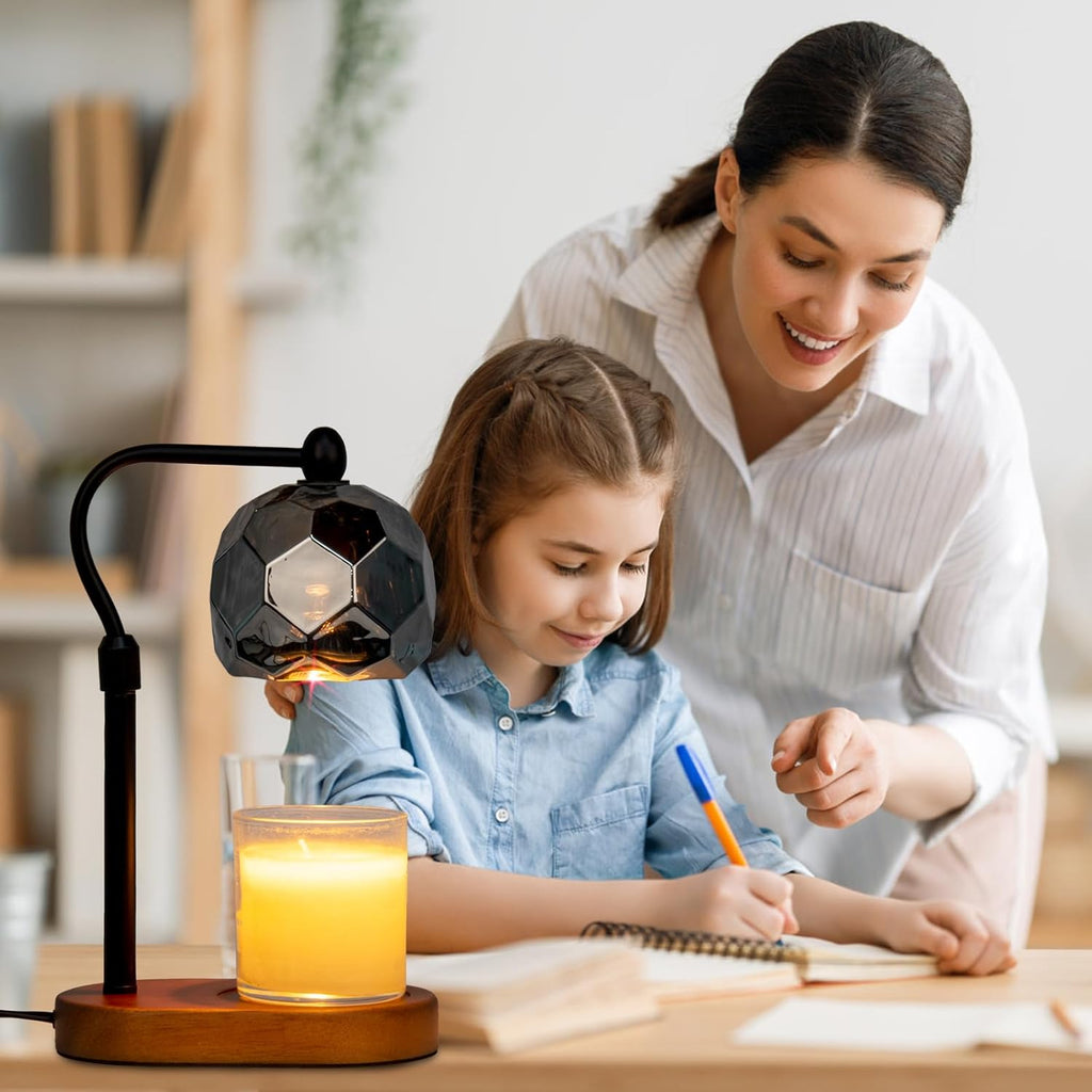 Candle Warmer Lamp with Timer, Adjustable Dimmer & Height, 2 Bulbs, Wooden Base Y950