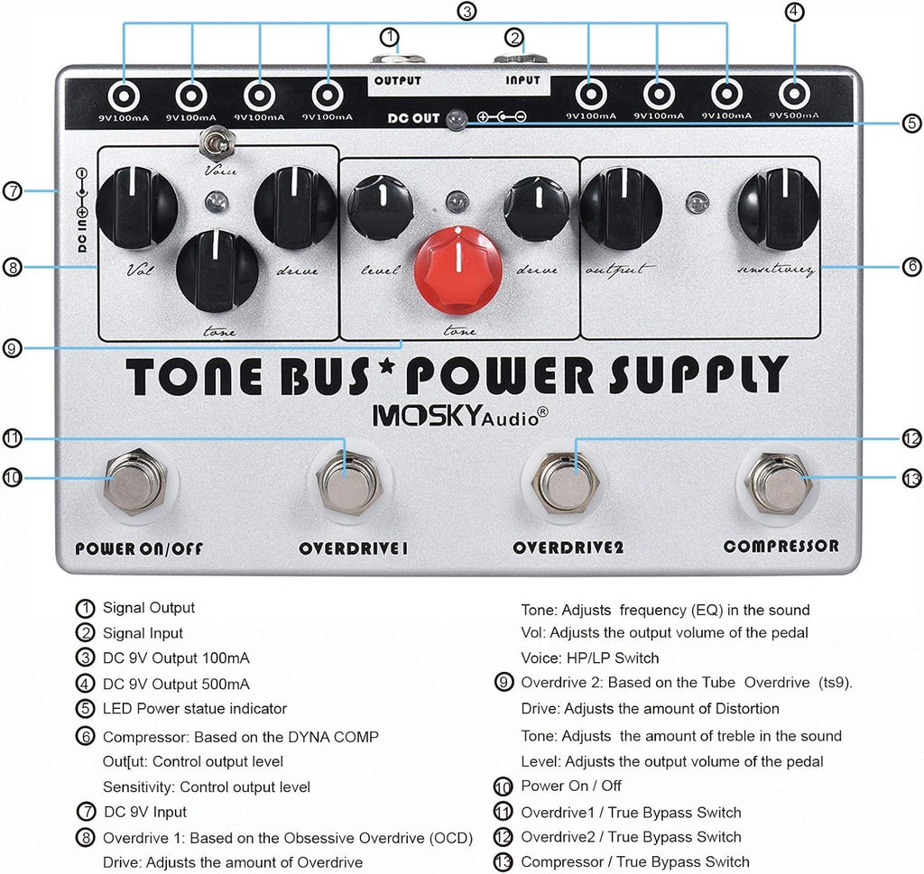3 Effects Pedal and 8 Outputs Power Supply Multieffects Processor U208