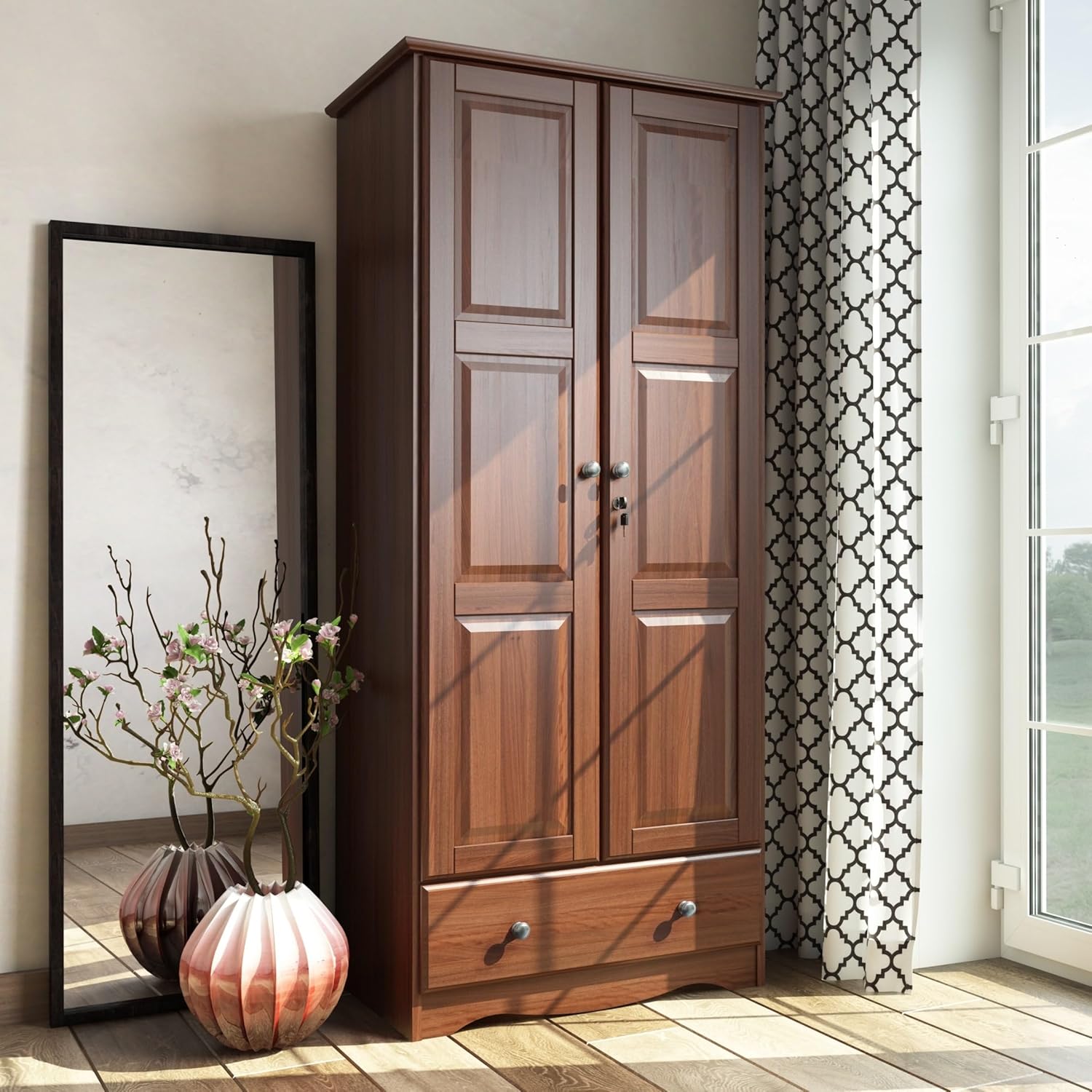 100% Solid Wood Wardrobe Armoire Mocha Stained G9323