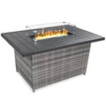 52in Gray Wicker Propane Gas Fire Pit Table with Glass Wind Guard F5117