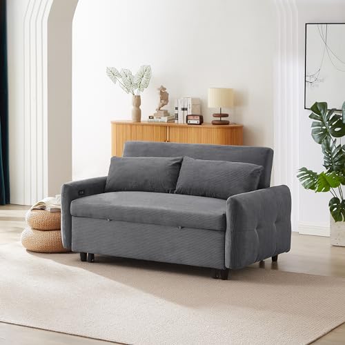 Light Blue 2 Seat Convertible Sofa Bed with USB Ports P7502