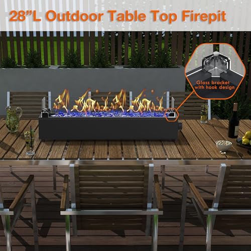 Black 28-inch Table Top Propane Fire Pit with Wind Glass Shield U5269