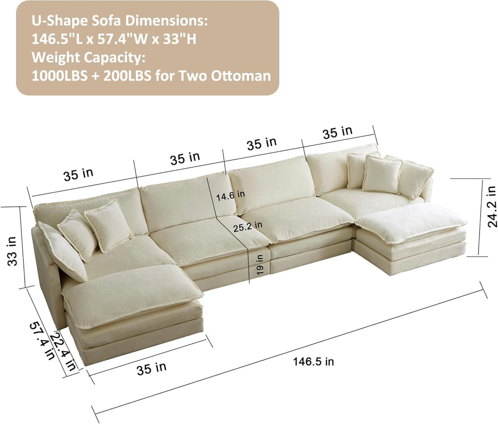 Oversized U-Shaped Modular Sectional Sofa Couch, Soft Chenille, Camel U212245