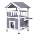 Outdoor Cat House Weatherproof Wooden Two-Story Feral Cat Shelter with Openable Roof Escape Door Balcony Z669967
