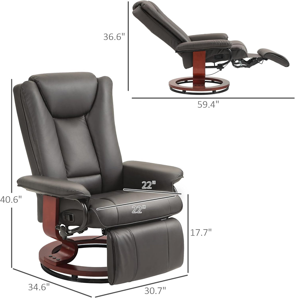 Brown PU Leather Manual Swivel Recliner Chair with Footrest H859058