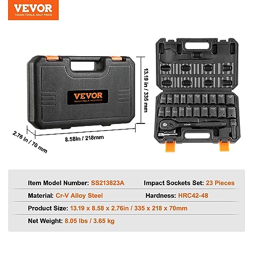 23 Piece SAE Metric Cr-V Alloy Steel Impact Socket Set with Storage Case X901535