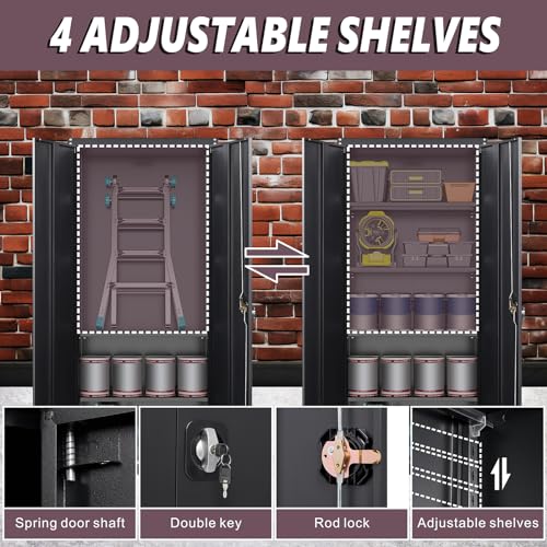 Black Metal Storage Cabinet with Locking Door and 4 Adjustable Shelves Z6360