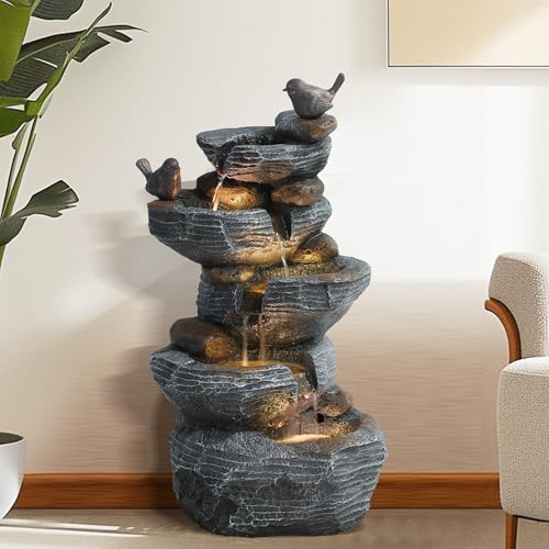 5-Tiers Cascading Rock Water Fountain with LED Lights G77108