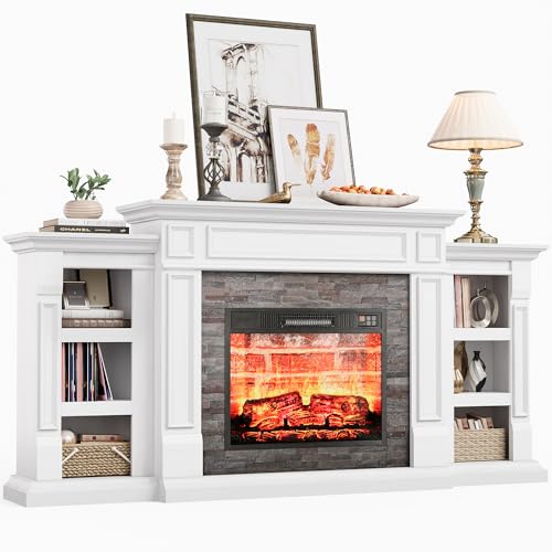 70" Electric Fireplace with Mantel, TV Stand with Storage, Remote Control U364739