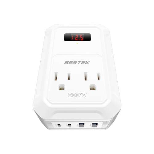 200W Car Power Inverter DC 12V to 110V AC Converter with 2 USB-C and 2 USB-QC LCD Screen Dual AC Adapter T98957