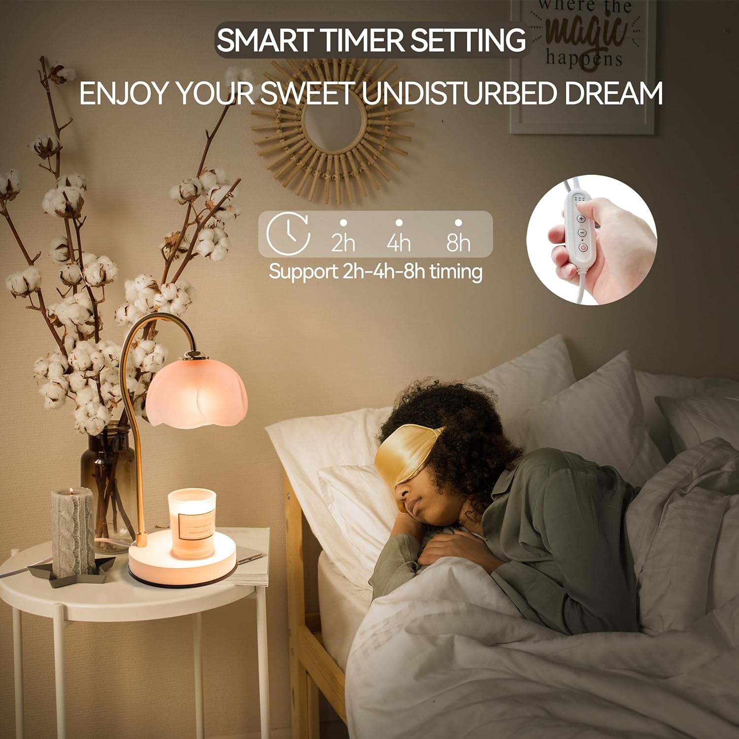 Candle Warmer Lamp with Timer & Dimmer, Electric for Large Jar Candles, 3 Wick Candle, with 2 Bulbs F397
