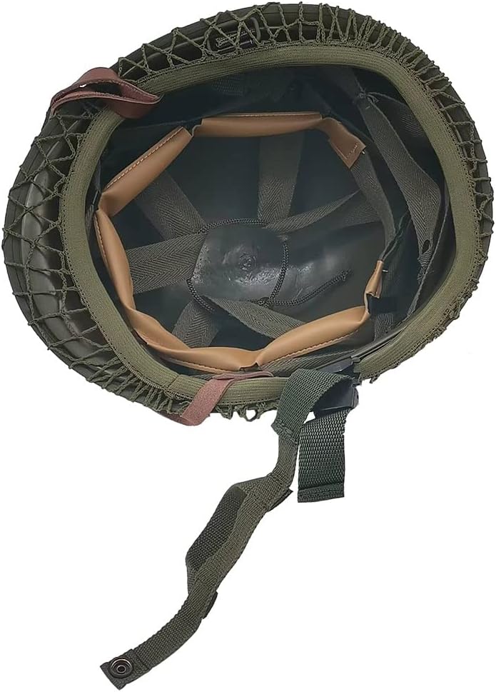 WW2 US Army M1 Helmet Metal Steel Shell Replica with Net Canvas Chin Strap Cat Eye Band B257120