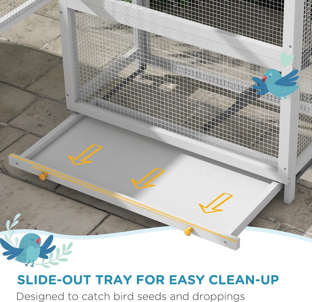 Gray Wooden Bird Cage with Slide-Out Tray I345921