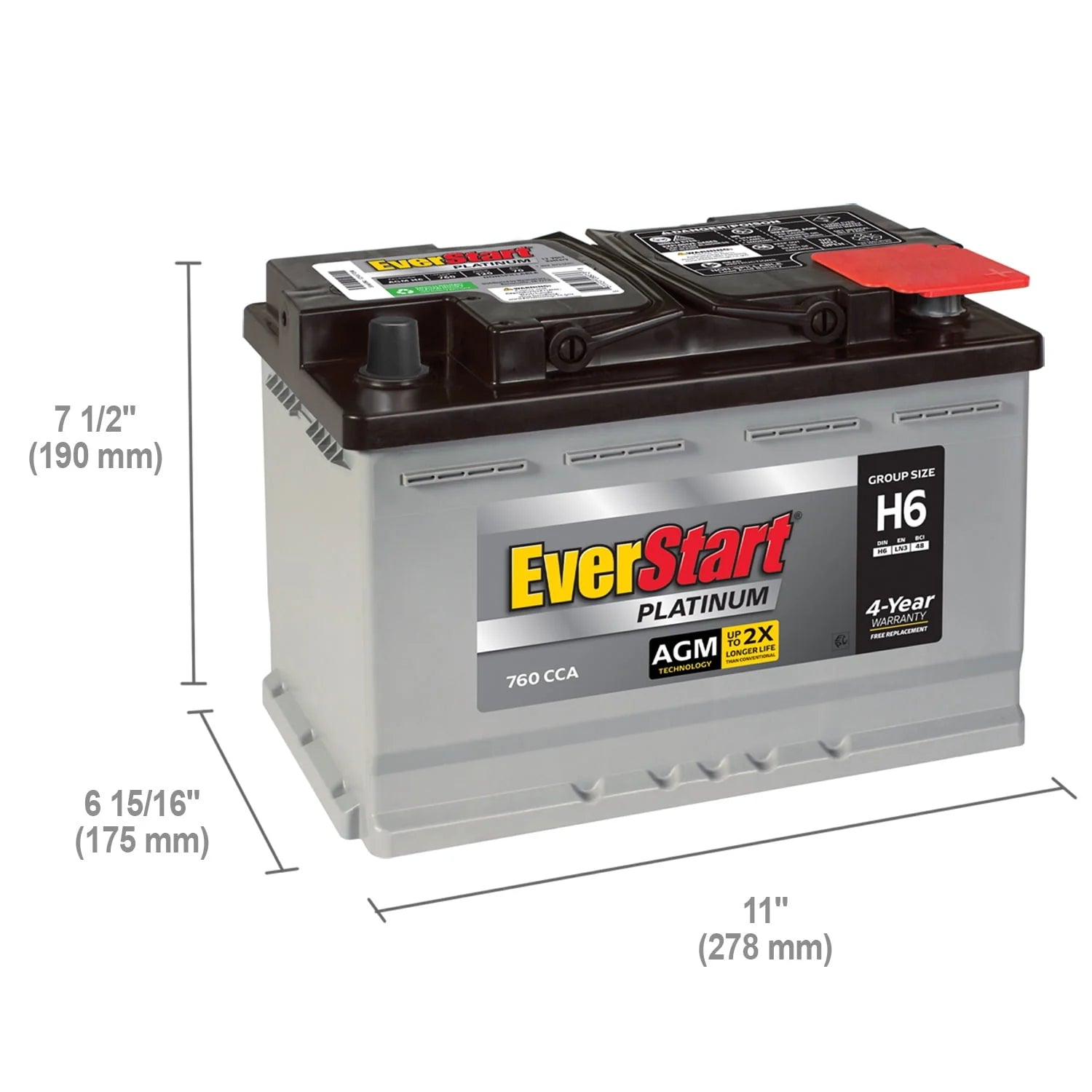 Automotive Battery, Group H6 / LN3 / 48 12 Volt, 760 CCA A511876