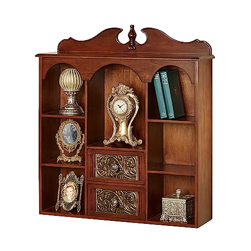 Natural Cherry Wooden Curio Cabinet with Seven Shelves and Two Drawers S742