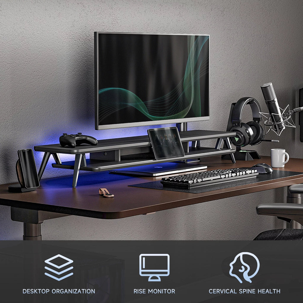 42.5 Inch Dual Monitor Stand Riser Desk Shelf with Storage Organizer V810457