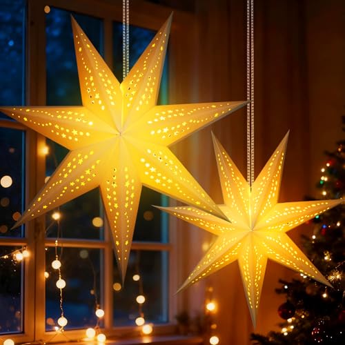 5Pcs Christmas Paper Snowflake Lanterns with LED Lights White Beige Khaki U504519
