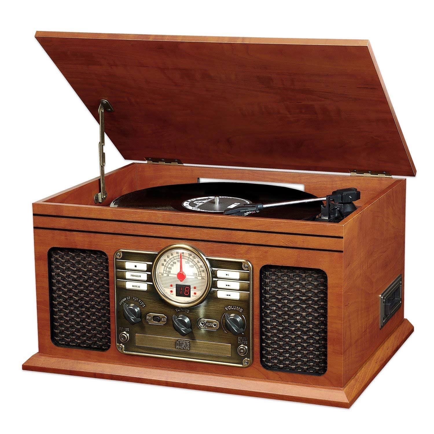Mahogany 6-in-1 Bluetooth Turntable Entertainment Center K74296