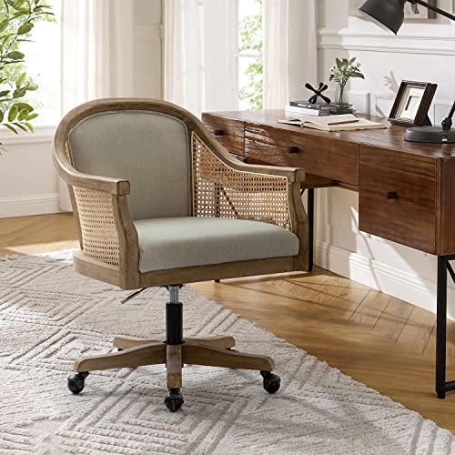 Ivory Rattan Desk Chair with Armrest M63183