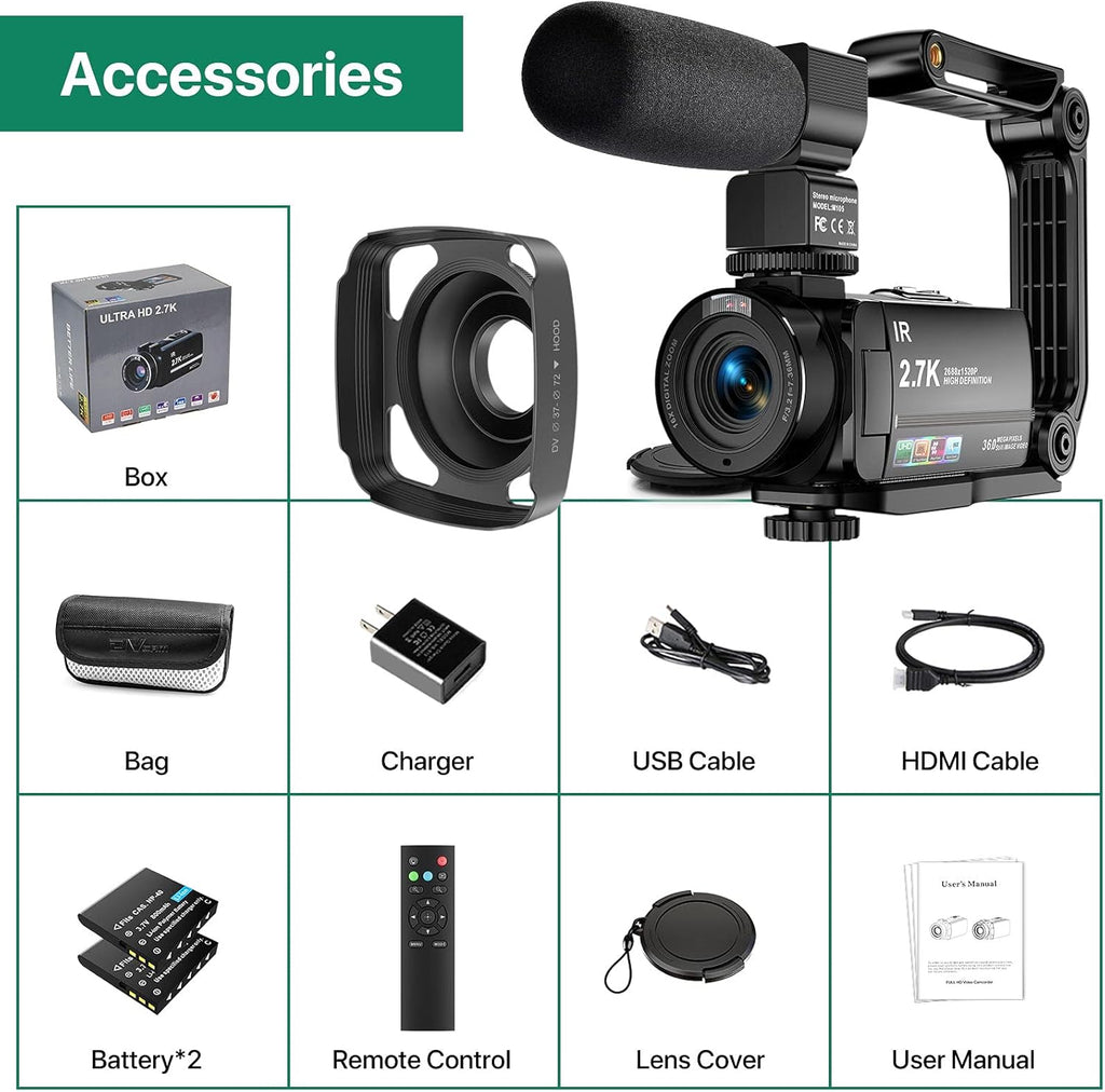 2.7K Ultra HD 36MP Video Camera with Remote Control P933785