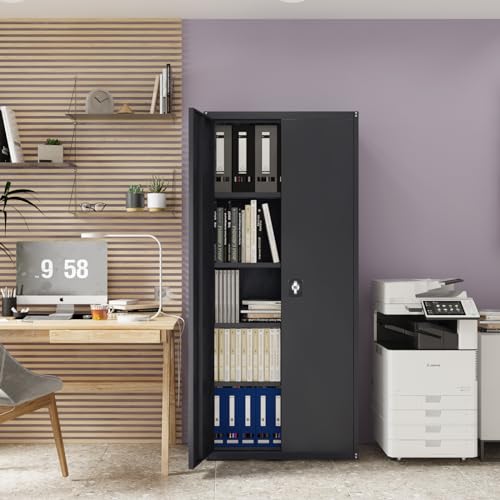 Black Metal Storage Cabinet with Locking Door and 4 Adjustable Shelves Z6360