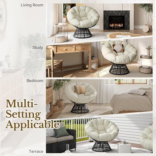 Black Swivel Wicker Papasan Chair with Cushion U675