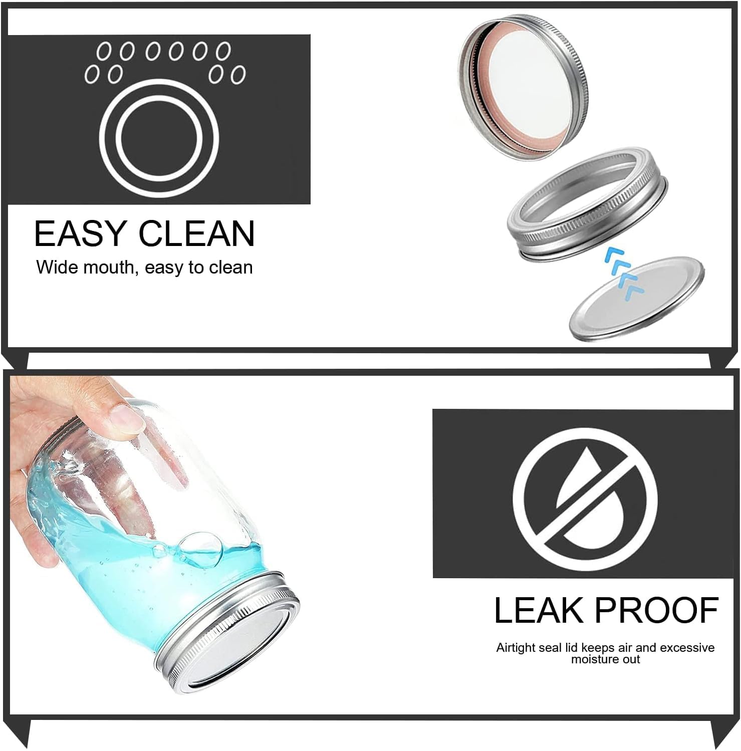 12 Pack 16 oz Clear Glass Mason Jars with Airtight Lids and Bands K1222