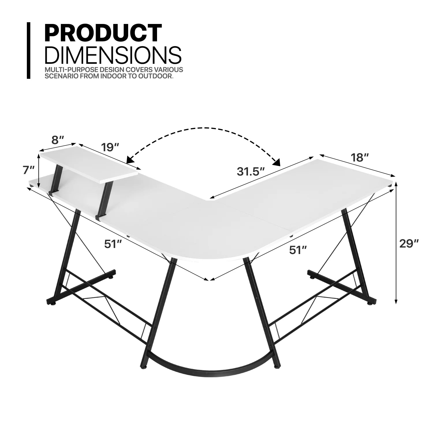 White L Shaped Corner Gaming Desk with Monitor Stand T2897