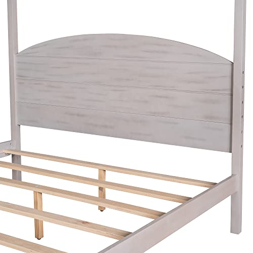 Grey Wash Full Size Canopy Platform Bed Frame N42343