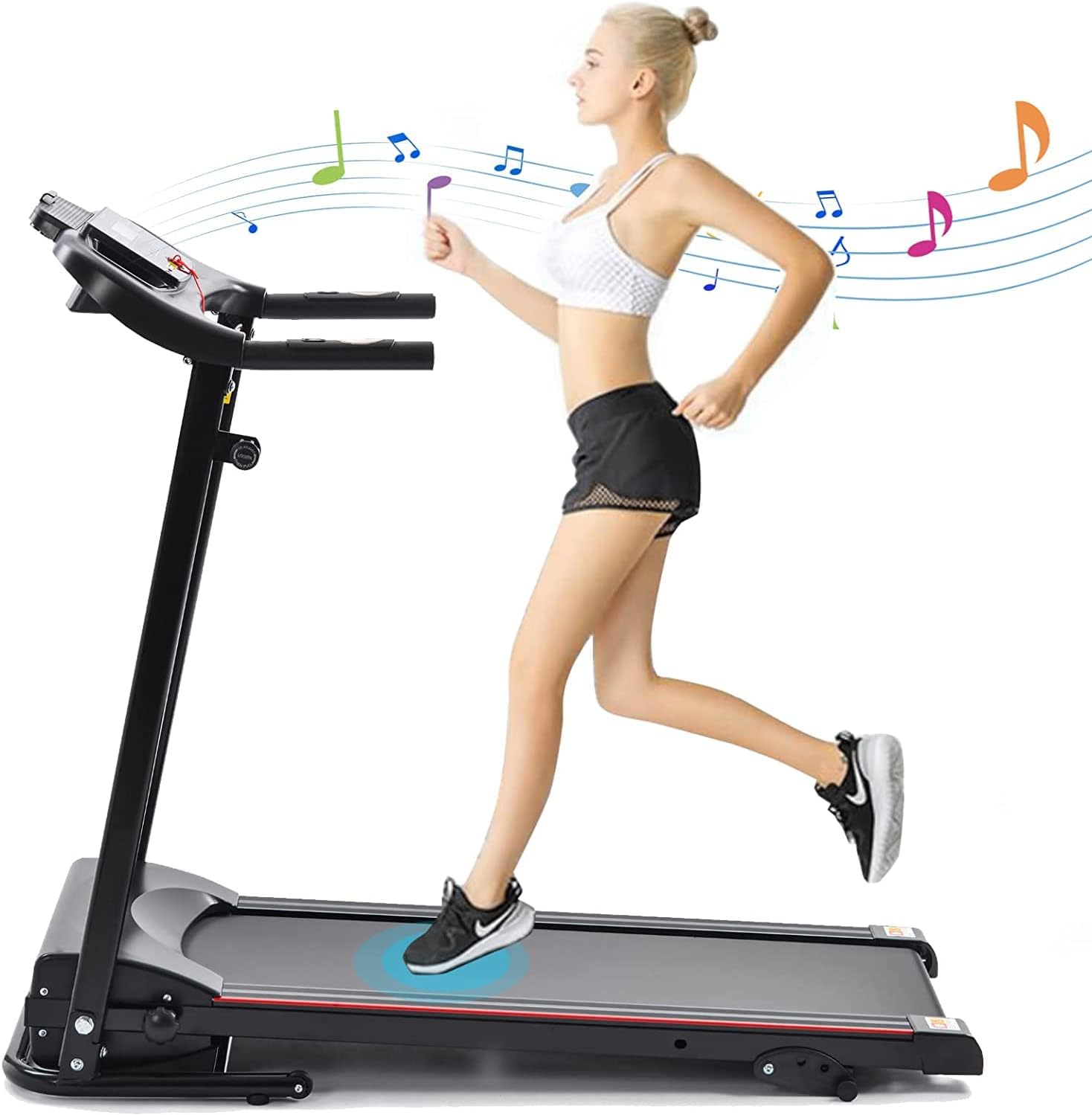 Black Folding Treadmill with Bluetooth and Incline H974919