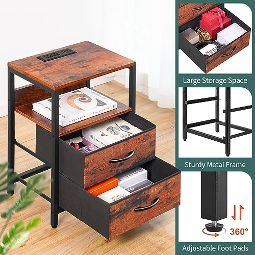 LED Night Stand with Fabric Drawers and Storage Shelf A52281