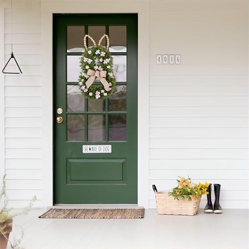Bunny Shaped Easter Artificial Boxwood Wreath with Beaded Ears V113290