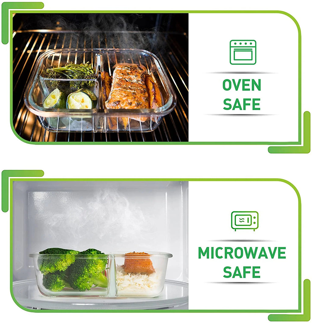 5 Packs 3 Compartments 34 Oz Glass Food Storage Containers B944409