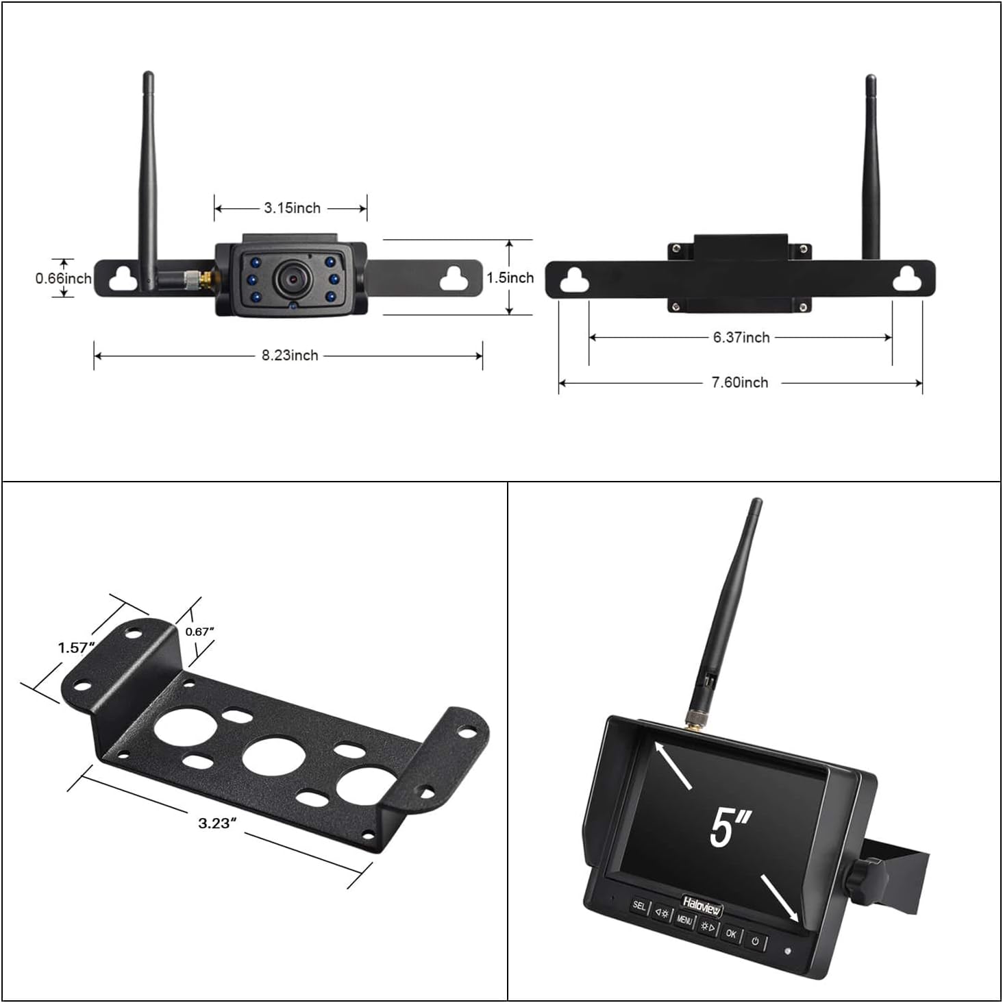 5'' 720P HD Digital Wireless Backup Camera System with IP69K Waterproof Reversing Built in DVR Kit L107