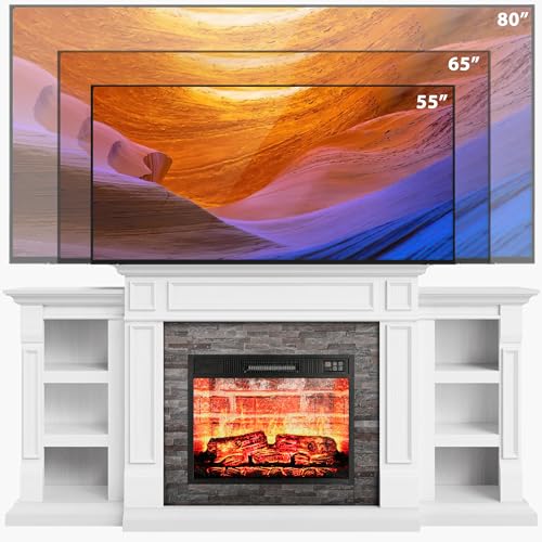 70" Electric Fireplace with Mantel, TV Stand with Storage, Remote Control U364739