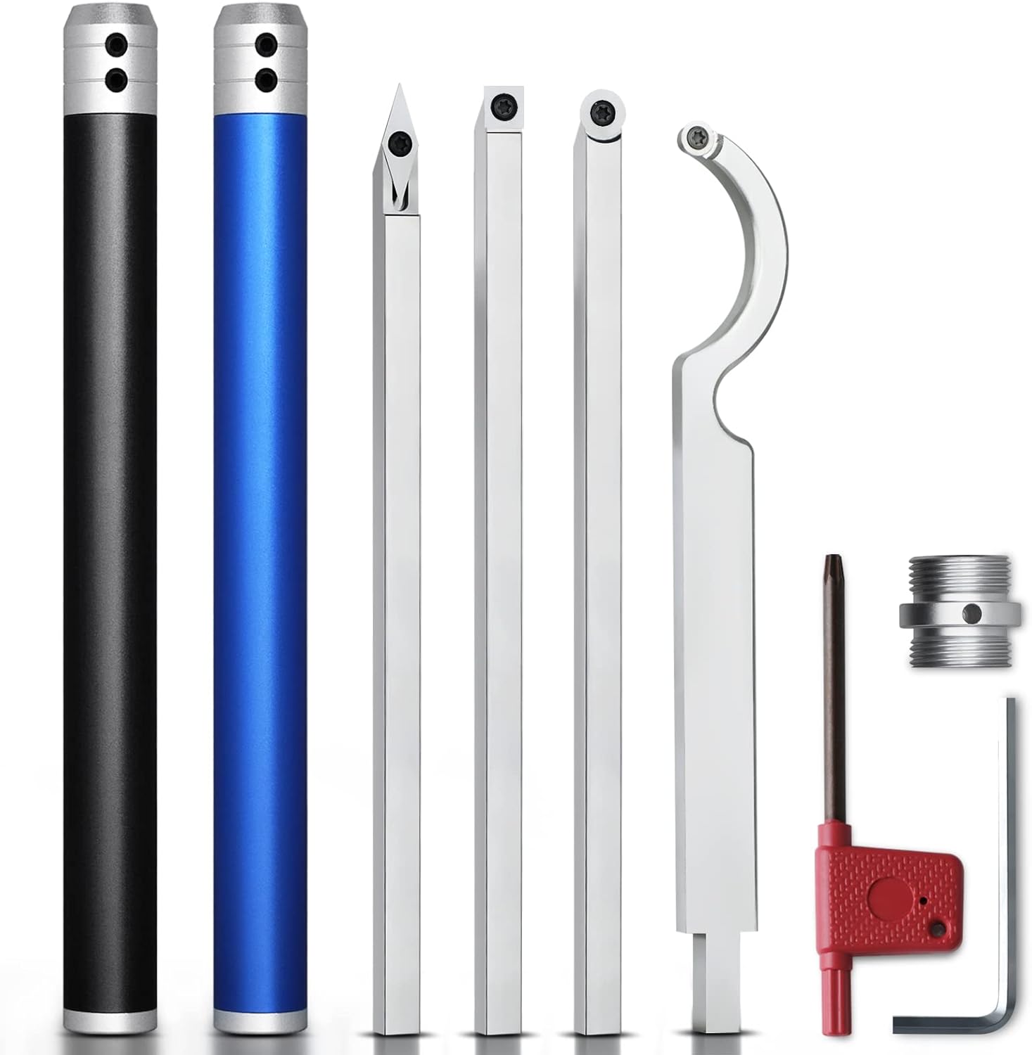 Carbide Lathe Turning Tools with Removable Handle and Adjustable Connector including Swan Neck Hollower, Rougher, Finisher Q2497