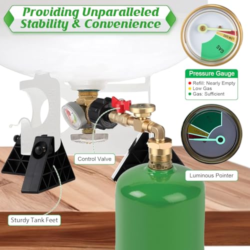Propane Refill Adapter for 1lb Tank with 3 Cylinder Stand, QCC1 Refill Adapter 20lb to 1lb Converter with Gauge and On/Off Control Valve H689