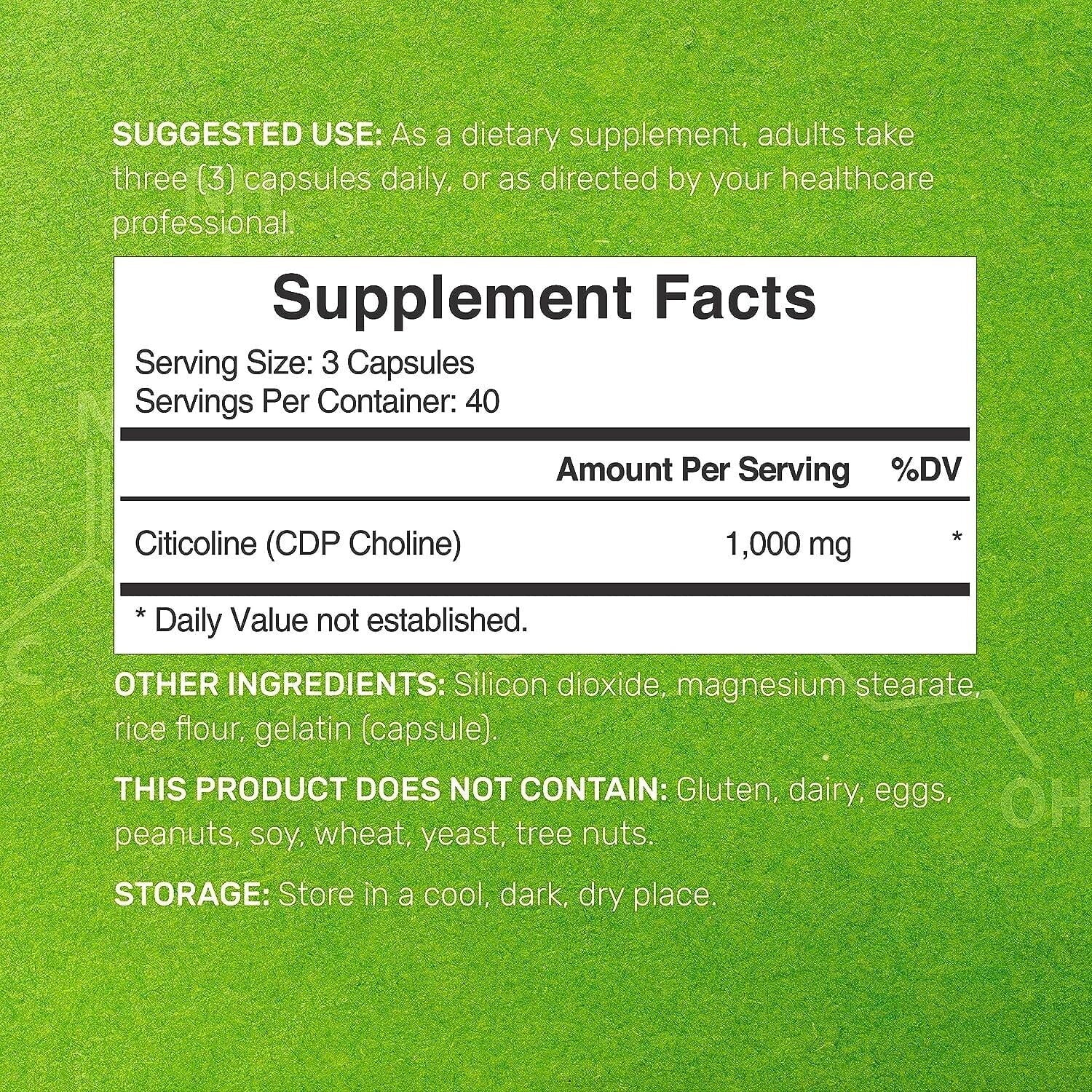 Citicoline CDP Choline 1000mg 120 Caps A726269