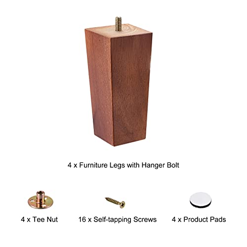 6 Inch Set of 4 Square Solid Wood Couch Legs Light Brown W84658