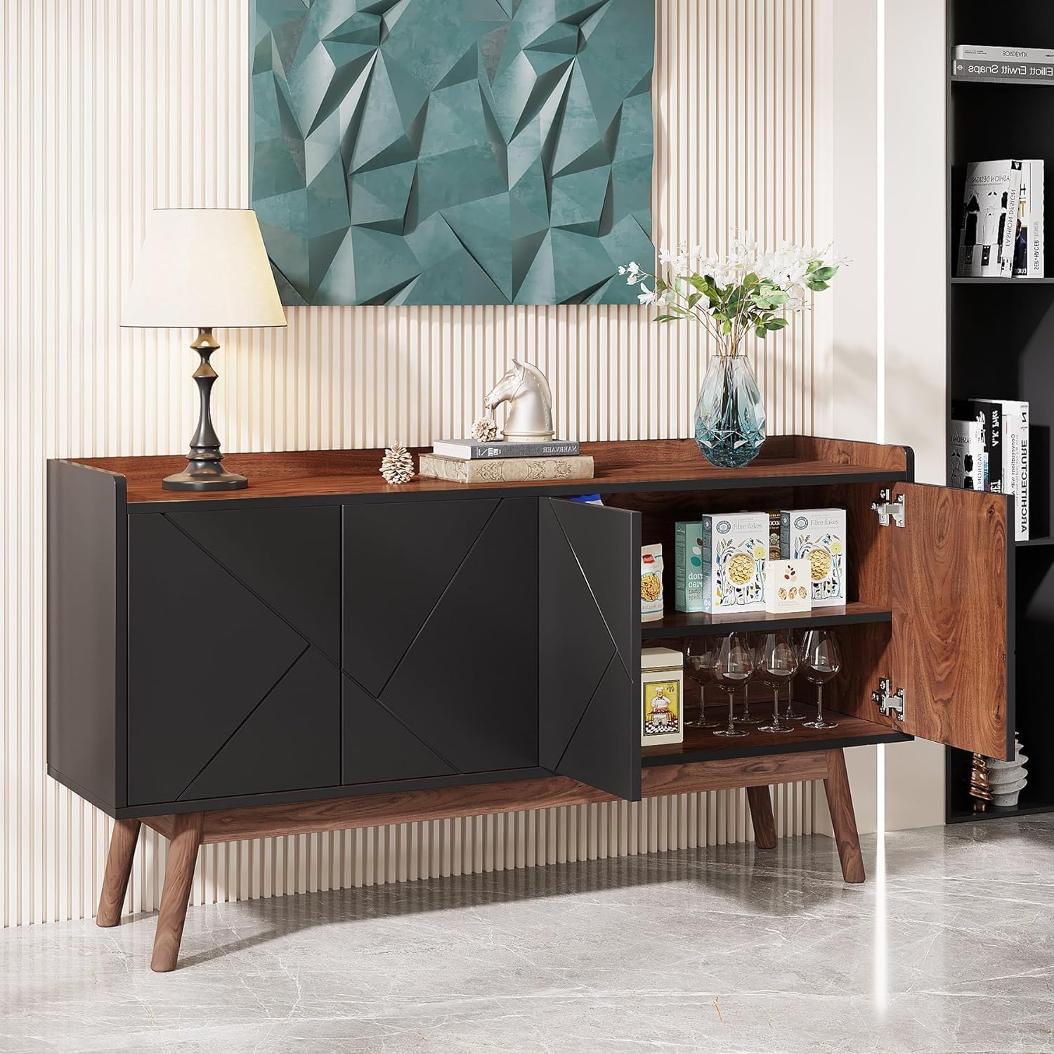 Black 55" Wood Sideboard Cabinet with Doors U7871