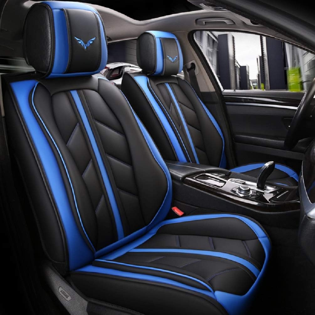 Black-Blue PU Leather Car Seat Cover Full Set X3562