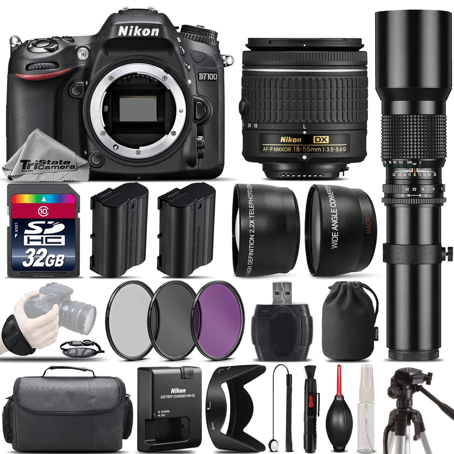 Nikon D7100 DSLR Camera + 18-55mm Lens + 500mm Telephoto Lens - 32GB Kit D254