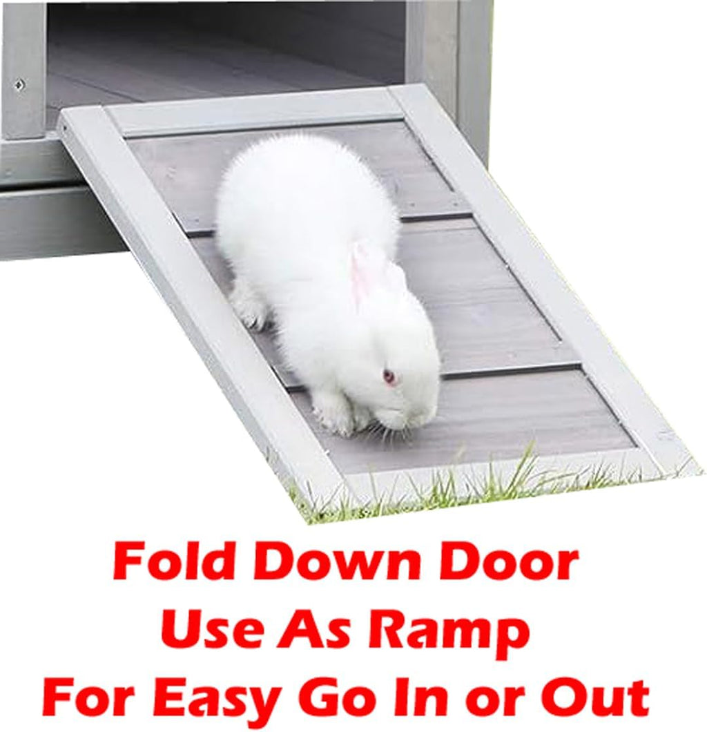 Gray/White 37L x 21W x 25H Inches Wooden Rabbit Hutch with Washable Tray P119