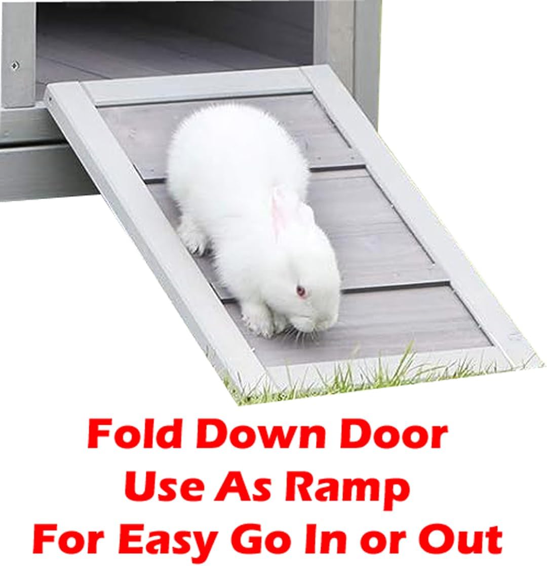 Gray/White 37L x 21W x 25H Inches Wooden Rabbit Hutch with Washable Tray P119
