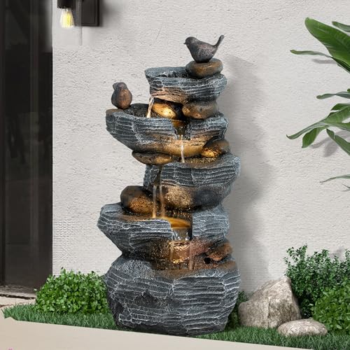 5-Tiers Cascading Rock Water Fountain with LED Lights G77108