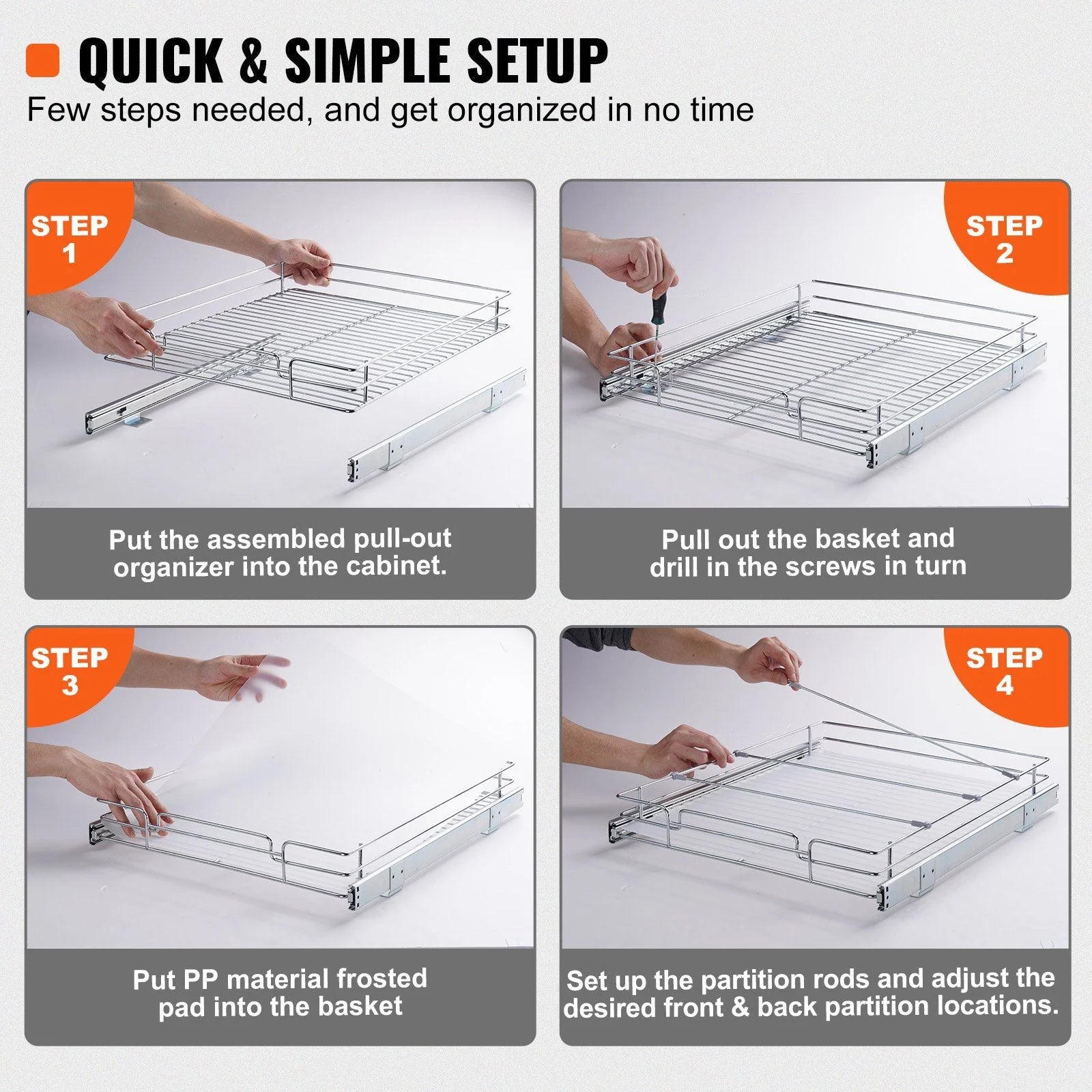 Chrome Steel Pull Out Cabinet Organizer with Sliding Shelves U13549