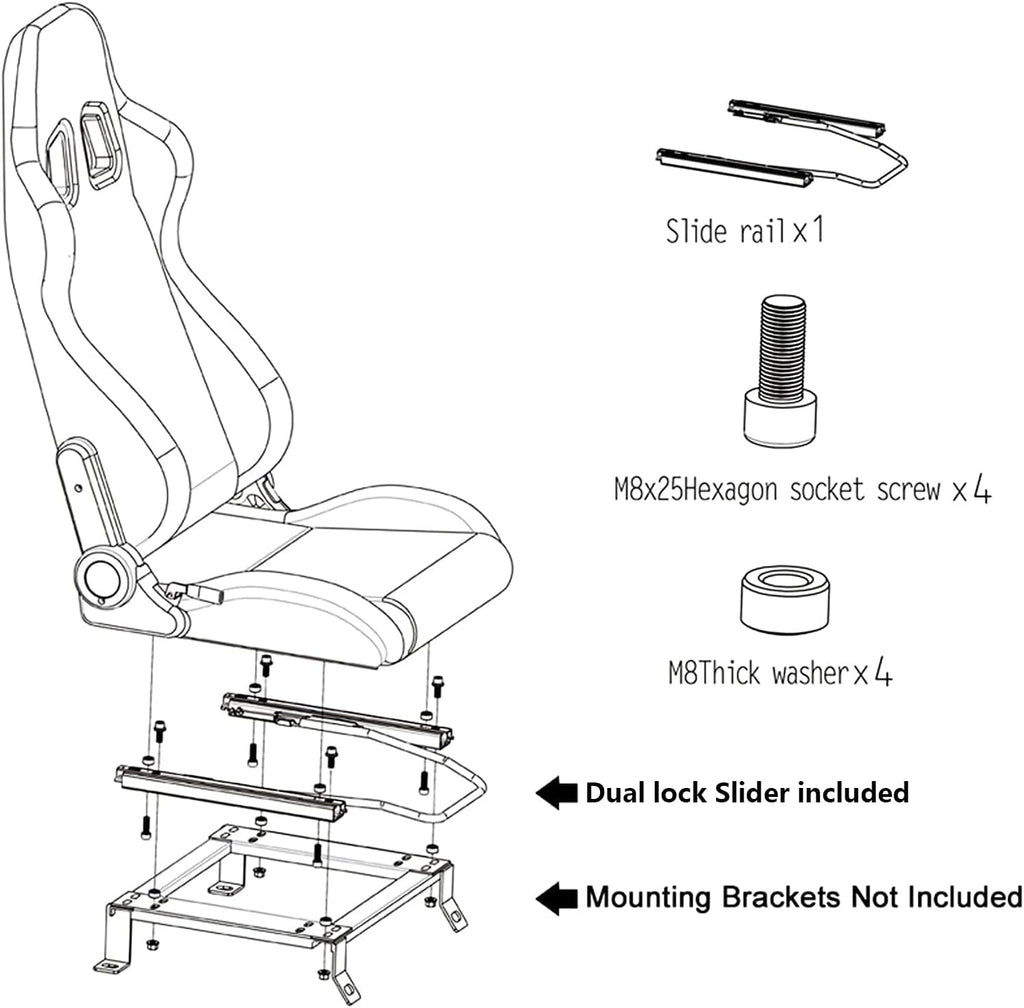 2PCS PVC Leather Racing Bucket Seats with Sliders (Black & White) E2766