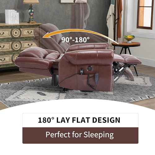 Brown Faux Leather Power Lift Recliner Chair with Massage and Heat O952
