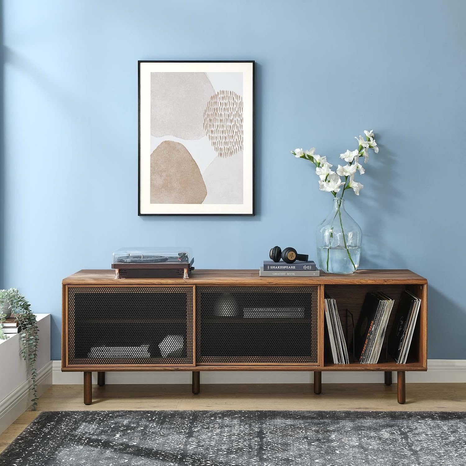 Walnut MDF Particleboard TV and Record Stand U373