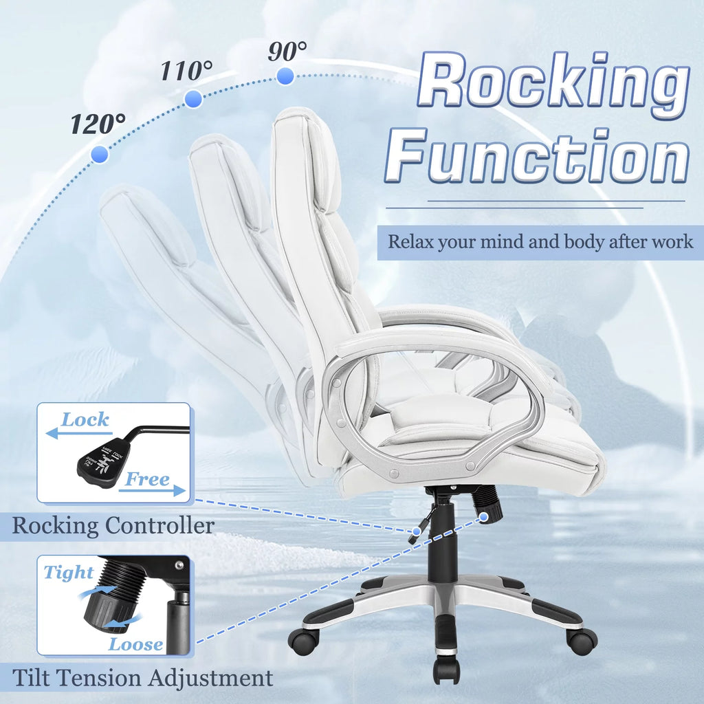 White Leather High Back Office Chair O663
